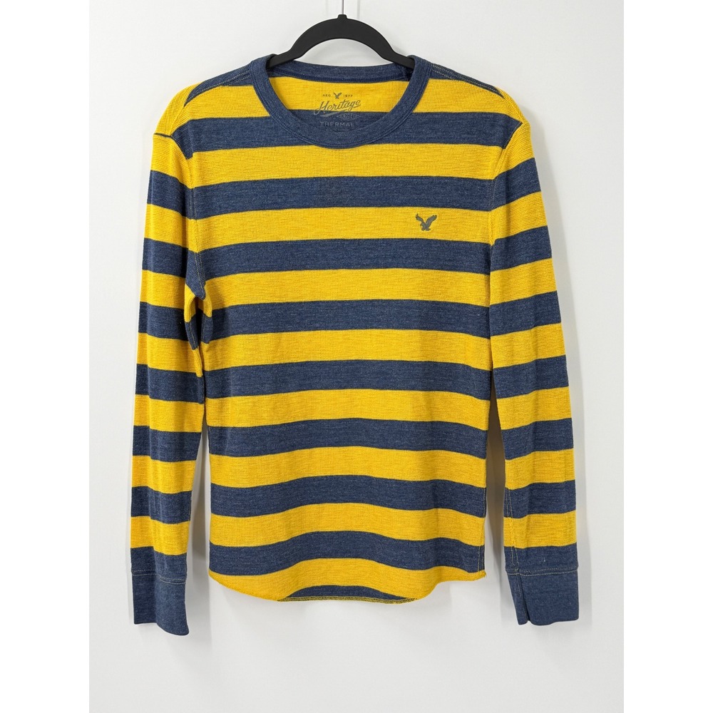 American Eagle Thermal Shirt Mens Sz S Striped Y2k Preppy Collegiate 90s waffle